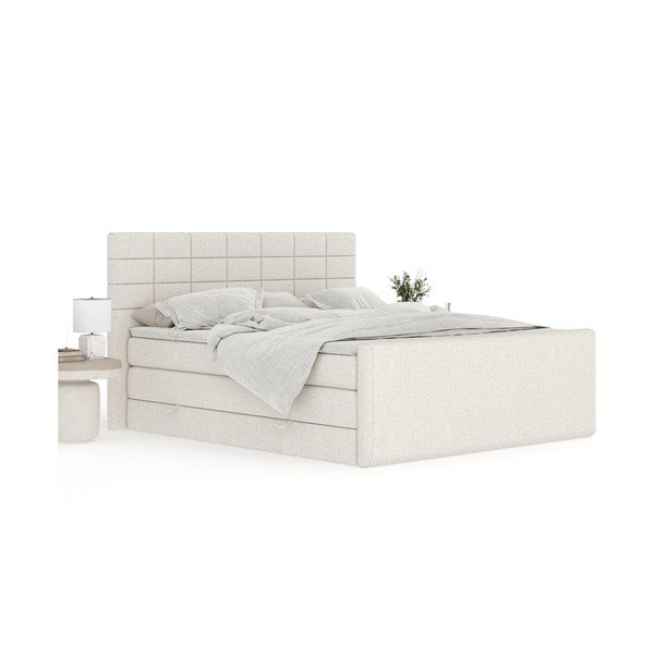 Smėlio spalvos spyruoklinė lova su sandėliavimo vieta 200x200 cm Ava – Maison de Rêve-image-3