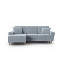 Šviesiai mėlynos spalvos iš velveto sulankstoma/su sandėliavimo vieta kampinė sofa (su kairiuoju kampu/su gultu) Kyoto – Cosmopolitan Design