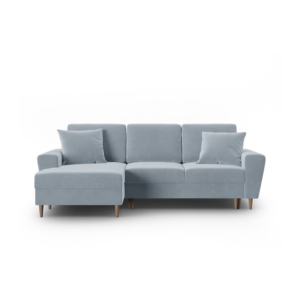 Šviesiai mėlynos spalvos iš velveto sulankstoma/su sandėliavimo vieta kampinė sofa (su kairiuoju kampu/su gultu) Kyoto – Cosmopolitan Design