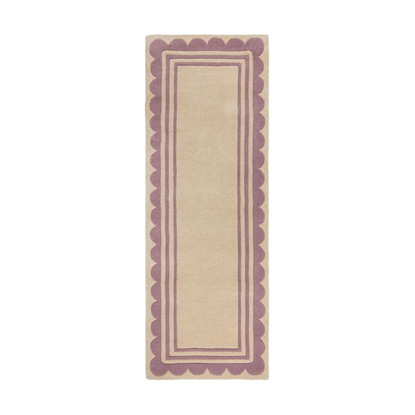 Rankų darbo iš vilnos kilimas violetinės spalvos/natūralios spalvos 80x230 cm Lois Scallop – Flair Rugs