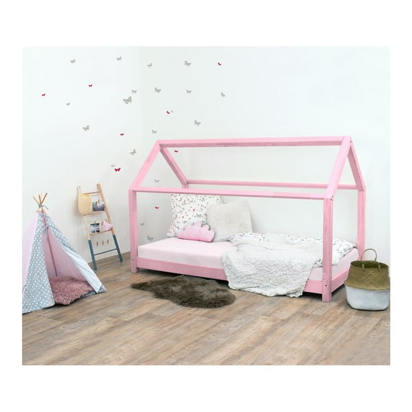 Rožinė vaikiška lova be šonų iš eglės medienos Benlemi Tery, 90 x 160 cm