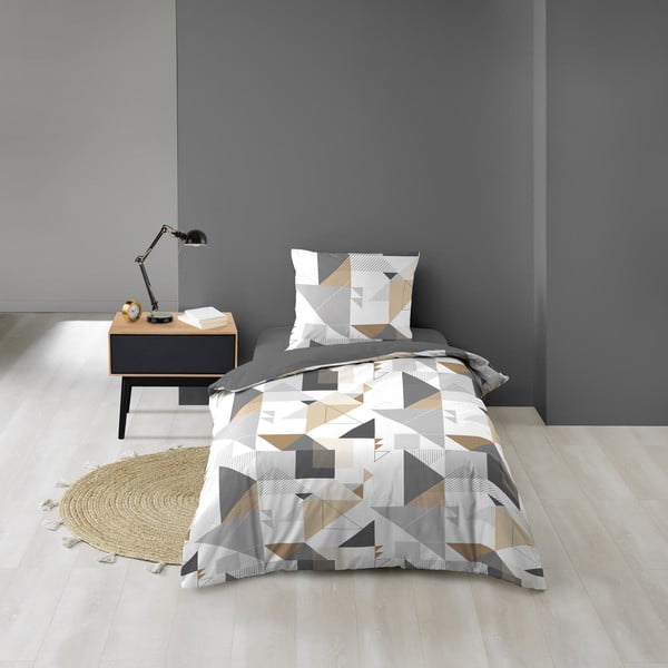 Iš mikropluošto viengulė patalynė baltos spalvos/pilkos spalvos 140x200 cm Trigone – douceur d'intérieur-image-1