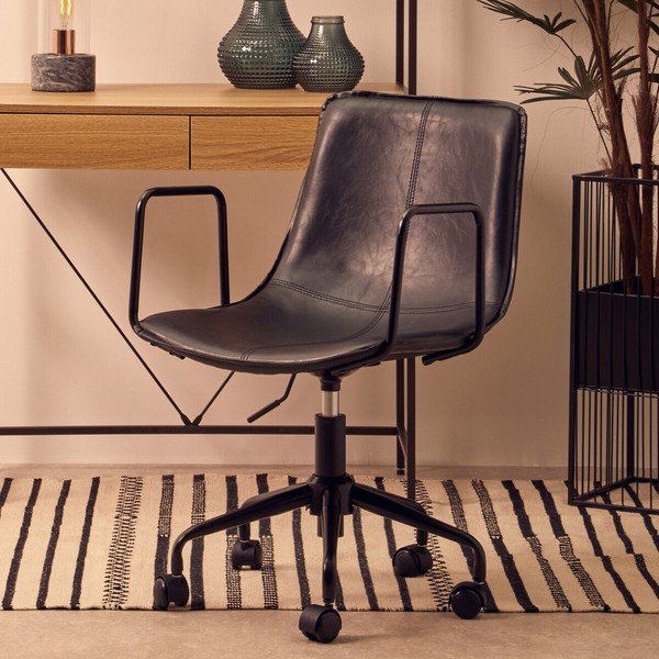 Juodos spalvos iš dirbtinės odos biuro kėdė Branson – Premier Housewares-image-1