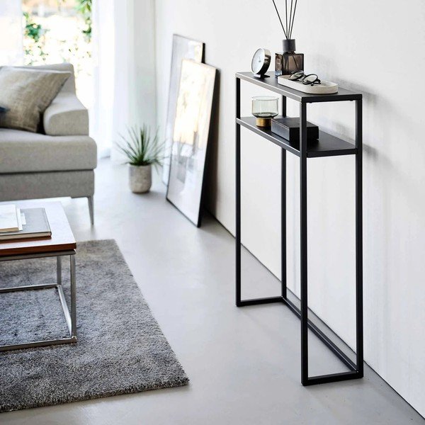Juodos spalvos iš metalo konsolinis staliukas 18x60 cm Tower – YAMAZAKI-image-3