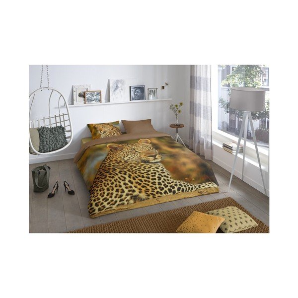 Medvilninė dvivietė patalynė "Good Morning Leopard", 240 x 200 cm-image-1