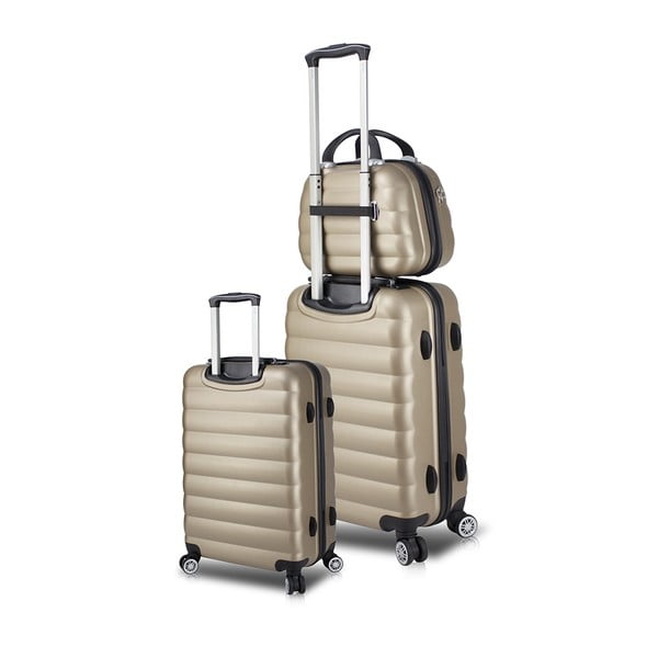 2 lagaminų ant ratukų su USB jungtimis ir rankinio bagažo dėklu aukso spalvos rinkinys "My Valice RESSO Cab Med & MU