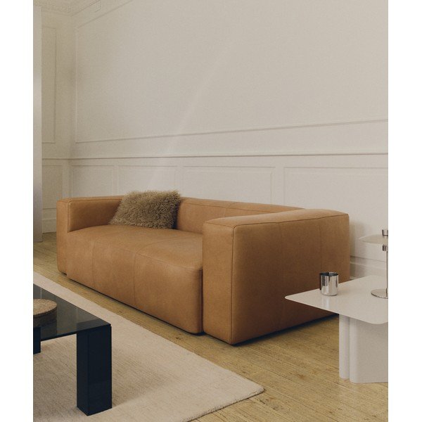 Rudos spalvos sofa iš odos 240 cm Blok – Kave Home-image-1