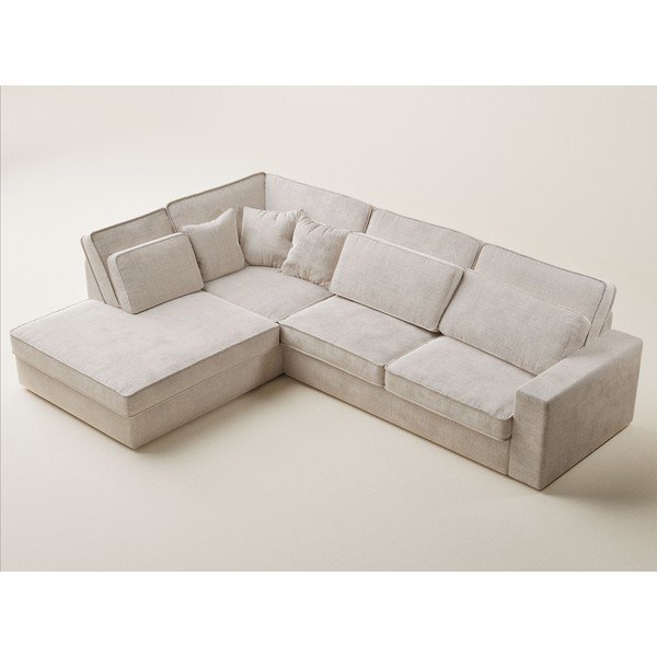 Kreminės spalvos kampinė sofa iš šenilinio audinio (su kairiuoju kampu/„L“ formos) Kirou – Maison de Rêve-image-3