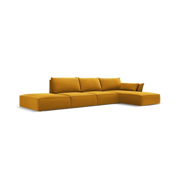 Garstyčių spalvos iš velveto kampinė sofa (su dešiniuoju kampu/su gultu) Vanda – Mazzini Sofas-image-2