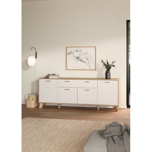 Baltos spalvos/natūralios spalvos šoninė spintelė iš ąžuolo 196x73x39 cm Ikast – Tvilum-image-1