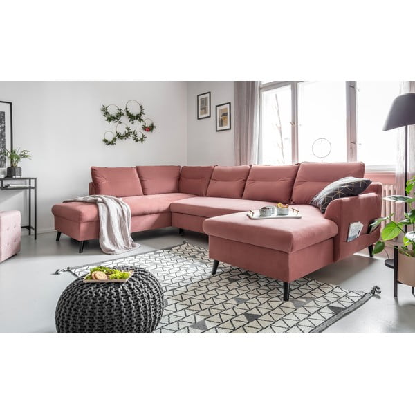 Rožinė velvetinė U formos sofa-lova Miuform Stylish Stan, kairysis kampas-image-3