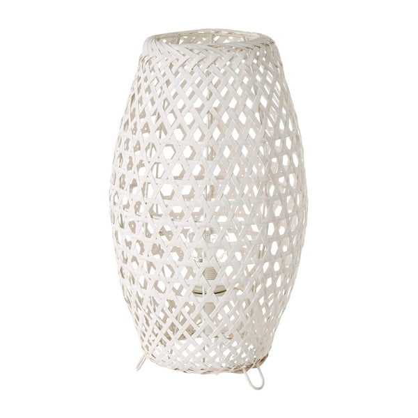 Iš bambuko stalinis šviestuvas baltos spalvos su bambukiniu gaubtu (aukštis 36 cm) – Casa Selección