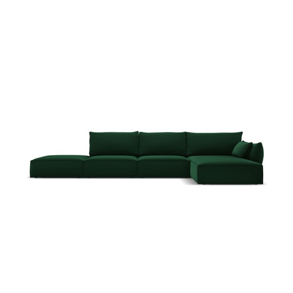 Tamsiai žalios spalvos iš velveto kampinė sofa (su dešiniuoju kampu/su gultu) Vanda – Mazzini Sofas