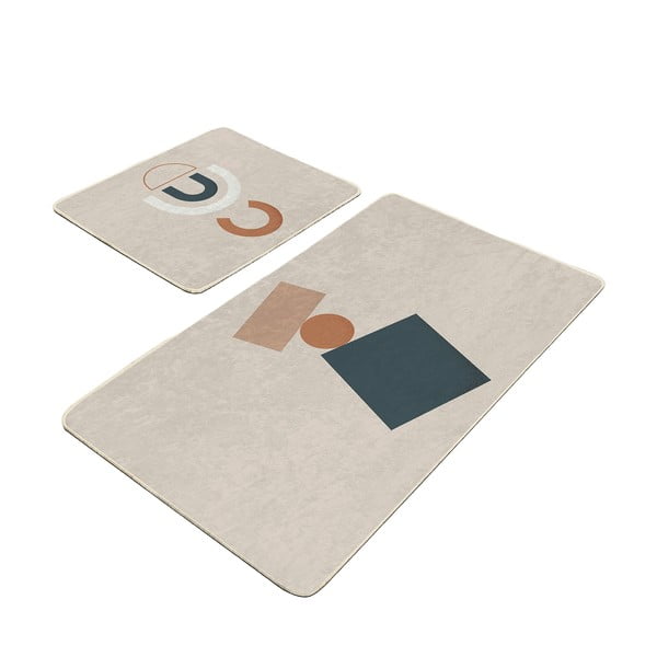 Iš velveto vonios kilimėliai smėlio spalvos 2 vnt. 60x100 cm Geometry Shapes – Mila Home