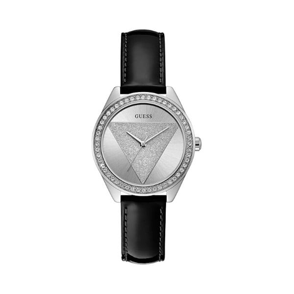 Moteriškas laikrodis su juodu odiniu dirželiu Guess W0884L3