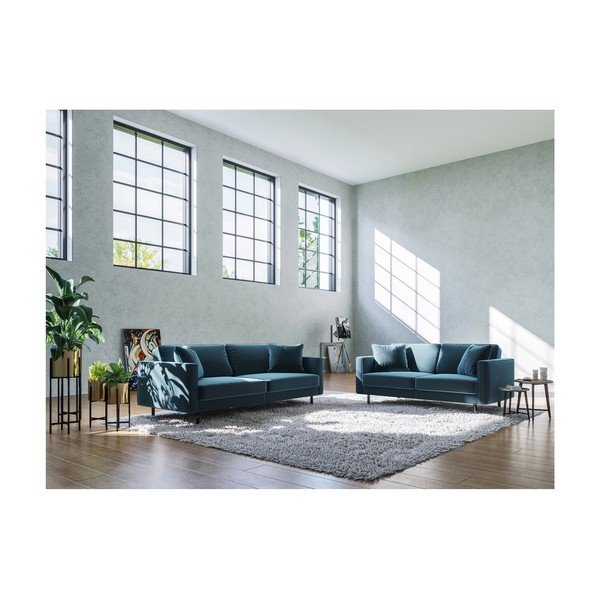 Sofa mėlynos spalvos iš velveto 167 cm Kobo – MESONICA-image-3