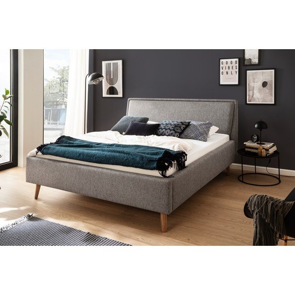 Pilkos spalvos dvigulė lova audiniu dengta be grotelių 140x200 cm Frieda – Meise Möbel-image-1