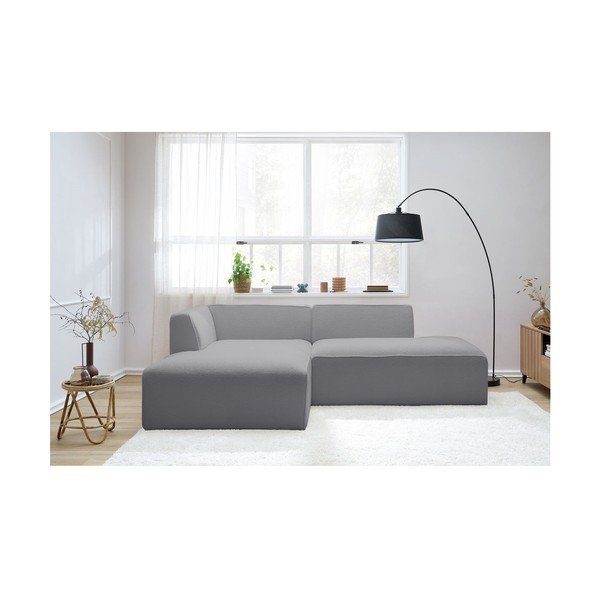 Šviesiai pilkos spalvos iš boucle modulinė kampinė sofa (su kairiuoju kampu/„L“ formos) Megeve – Bobochic Paris-image-1