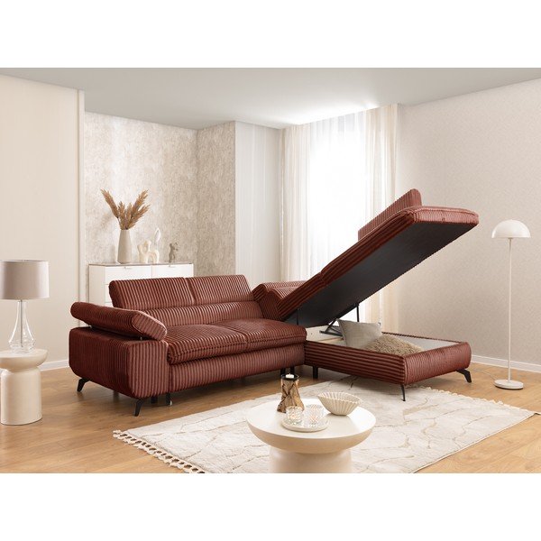 Terakotos spalvos kampinė sofa iš kordinio velveto (su dešiniuoju kampu/„L“ formos) Marbeya  – Ropez-image-4