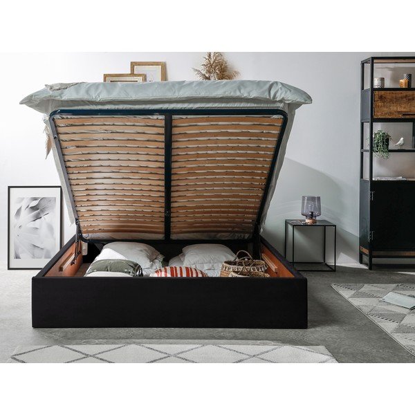 Tamsiai pilka minkšta dvigulė lova su daiktadėže ir grotelėmis 160x200 cm Palmyre - Bobochic Paris-image-3