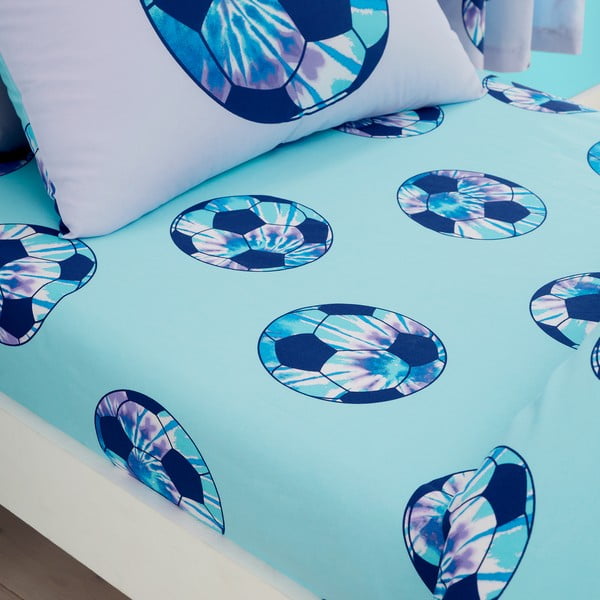Turkio spalvos dvigulė vaikų patalynė su guma 135x190 cm Tie Dye Football – Catherine Lansfield-image-1