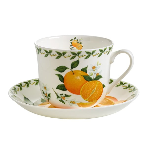 "Maxwell & Williams Orchard Fruits Orange" kaulinio porceliano puodelis ir lėkštutė, 450 ml