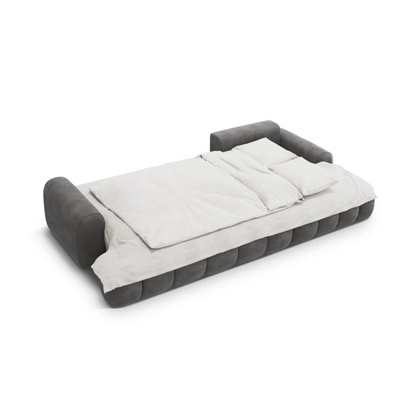 Pilkos spalvos iš velveto sulankstoma/su sandėliavimo vieta kampinė sofa (su dešiniuoju kampu/su gultu) Linz – Cosmopolitan Design-image-4