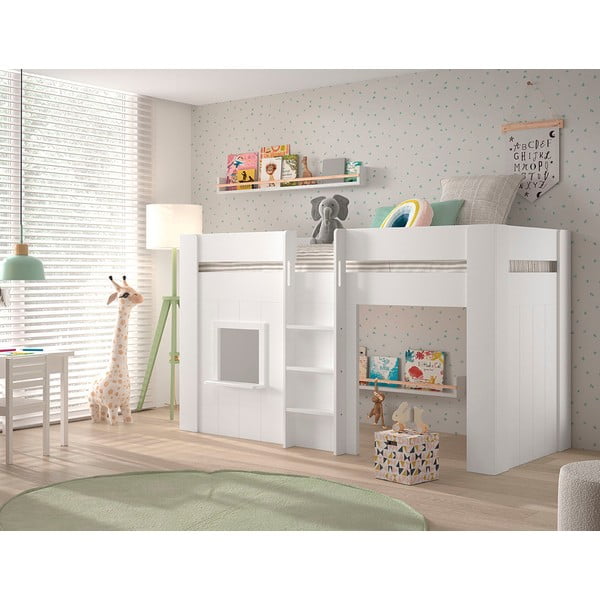 Paaukštinta vaikiška lova iš pušies masyvo baltos spalvos 90x200 cm RENO – Vipack-image-2