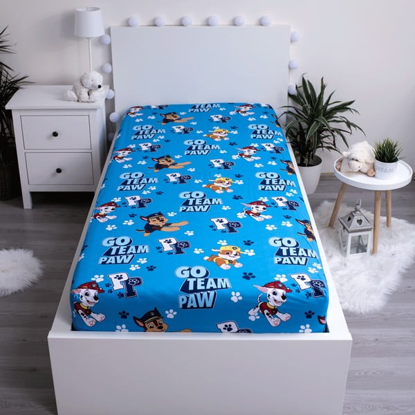 Mėlynos spalvos iš medvilnės vaikų patalynė su guma 90x200 cm Paw Patrol – Jerry Fabrics-image-2