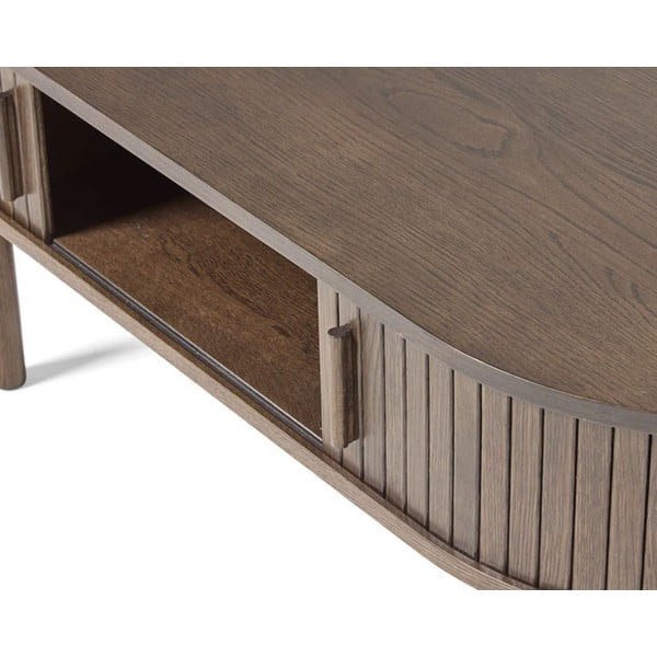 Tamsios natūralios spalvos kavos staliukas iš ąžuolo 60x120 cm Meta – Unique Furniture-image-4
