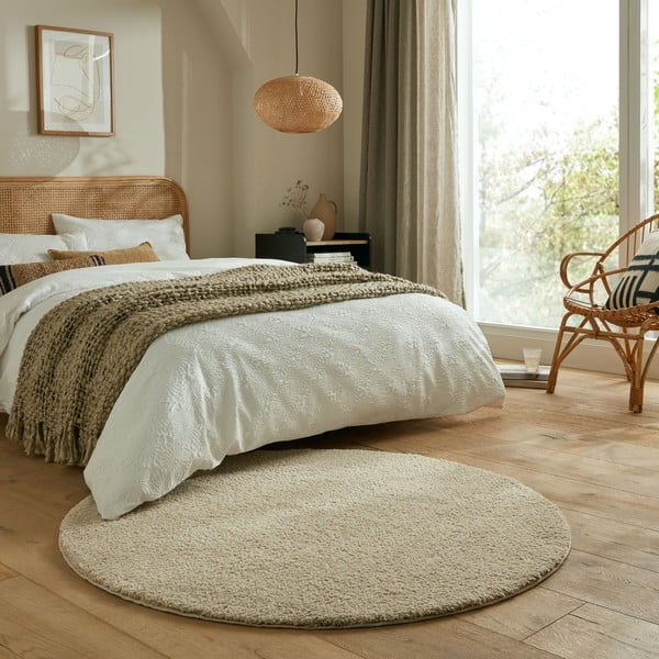 Skalbiamas iš perdirbto pluošto apvalios formos kilimas smėlio spalvos 180x180 cm Fluffy – Flair Rugs-image-1