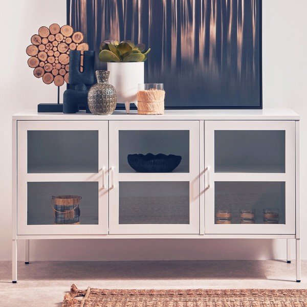 Baltos spalvos iš plieno vitrina 140x80x45 cm Acier – Premier Housewares-image-2