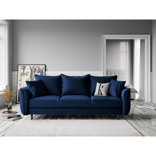 Mėlyna aksominė sofa-lova Kooko Home Basso-image-4