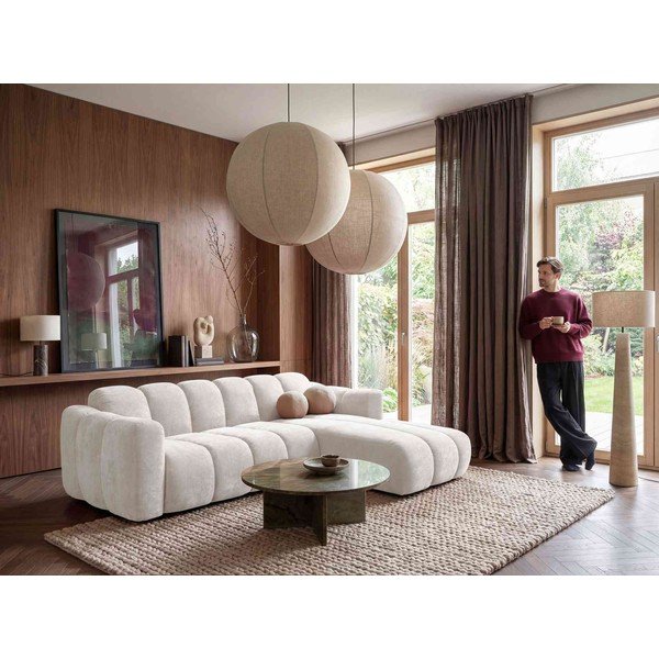 Kreminės spalvos sulankstoma kampinė sofa iš šenilinio audinio (su dešiniuoju kampu) Michell – Miuform-image-1