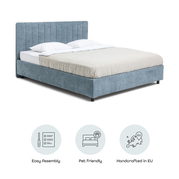 Mėlynos spalvos dvigulė lova audiniu dengta su sandėliavimo vieta su grotelėmis 160x200 cm Myra Slim Line – Bonami Selection-image-4