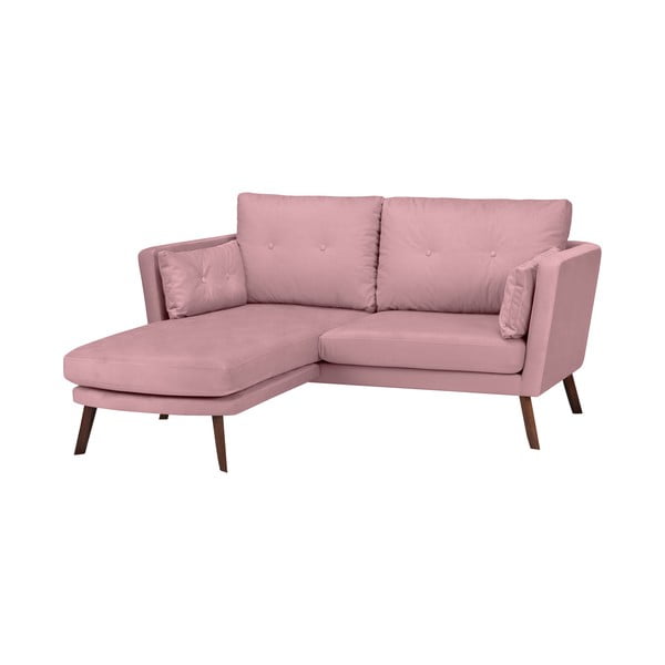 Šviesiai rožinė trijų vietų sofa Mazzini Sofas Elena, su šezlongu kairiajame kampe
