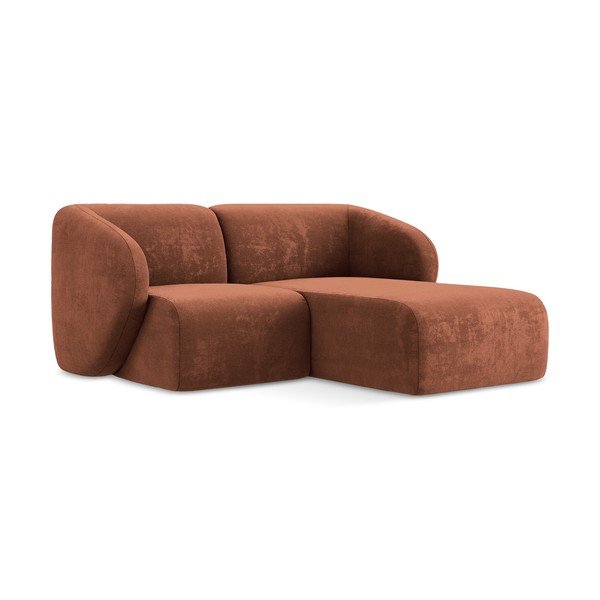 Terakotos spalvos kampinė sofa iš šenilinio audinio (su dešiniuoju kampu/su gultu) Lani – Makamii-image-1