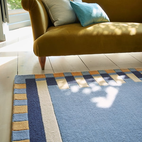 Rankų darbo iš vilnos kilimas mėlynos spalvos 120x170 cm Kai Wool Border – Flair Rugs-image-2