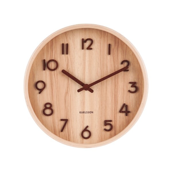 Šviesiai rudos spalvos sieninis laikrodis iš liepų medienos Karlsson Pure Small, ø 22 cm