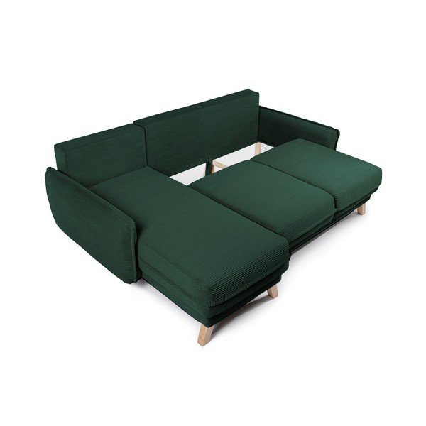 Tamsiai žalios spalvos sulankstoma/su sandėliavimo vieta kampinė sofa iš kordinio velveto Tori – Bonami Selection-image-2