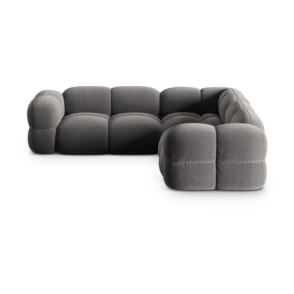 Pilkos spalvos iš velveto kampinė sofa Loretto – Cosmopolitan Design
