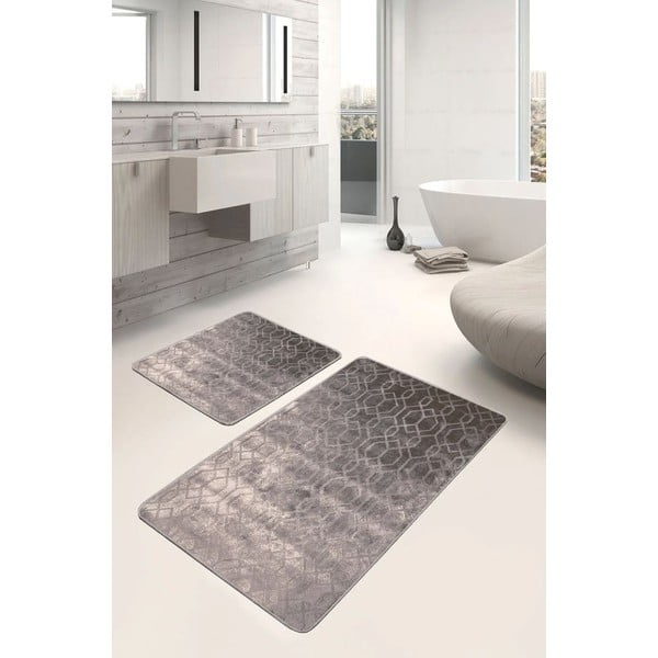 Pilkos spalvos iš velveto vonios kilimėliai 2 vnt. 60x100 cm – Mila Home-image-3