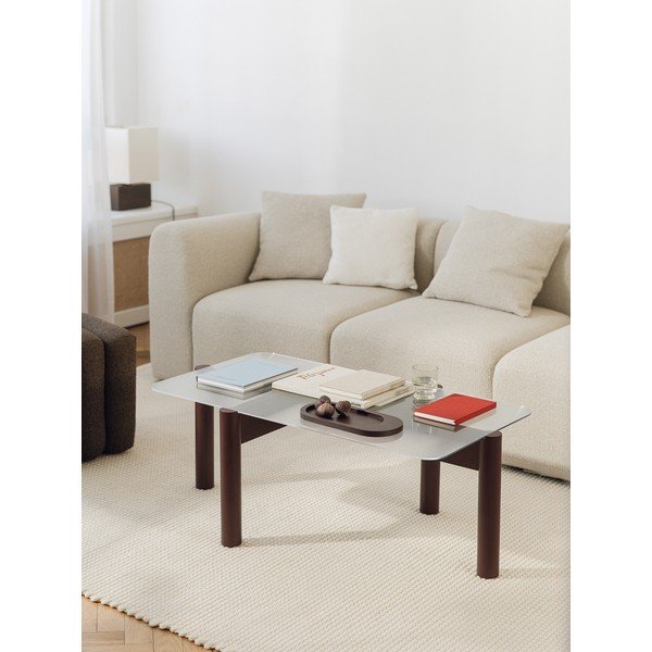 Bordo spalvos kavos staliukas su stikliniu stalviršiu 55x105 cm Kob – noo.ma-image-1