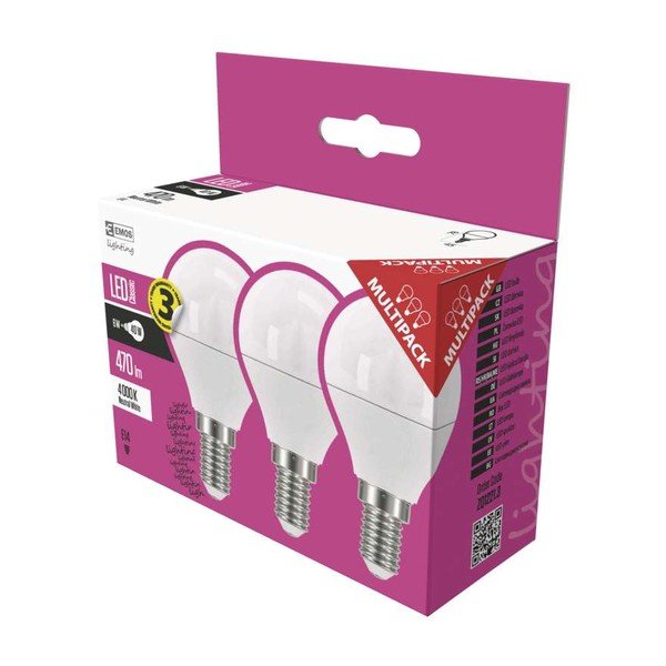 3 LED lempučių rinkinys EMOS Classic Mini Globe Neutral White, 5W E14-image-1