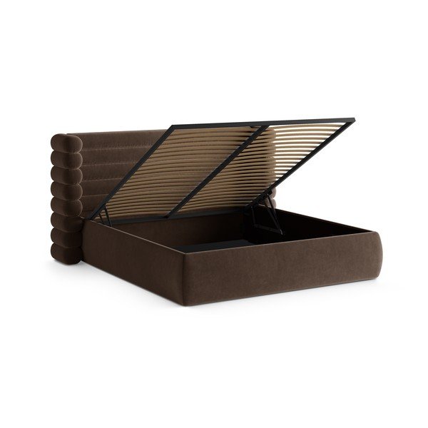 Rudos spalvos dvigulė lova audiniu dengta su sandėliavimo vieta su lovos grotelėmis 200x200 cm Mount – Micadoni -image-2