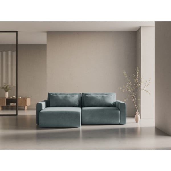 Pilkai mėlynos spalvos iš velveto sulankstoma/su sandėliavimo vieta kampinė sofa Belfast – Cosmopolitan Design-image-1