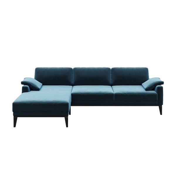 Mėlyna aksominė kampinė sofa MESONICA Musso, kairysis kampas