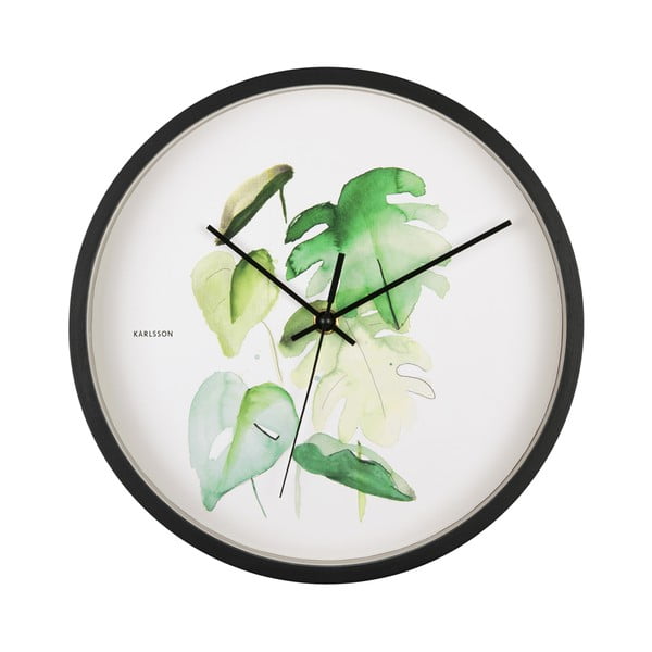 Žalias ir baltas sieninis laikrodis juodame rėmelyje Karlsson Monstera, ø 26 cm