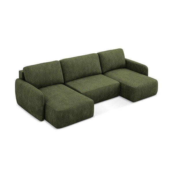 Žalios spalvos iš šenilinio audinio sulankstoma/su sandėliavimo vieta kampinė sofa („U“ formos) Lilo – Makamii-image-4