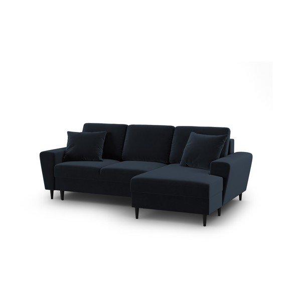 Tamsiai mėlynos spalvos iš velveto sulankstoma/su sandėliavimo vieta kampinė sofa (su dešiniuoju kampu/su gultu) Kyoto – Cosmopolitan Design-image-1